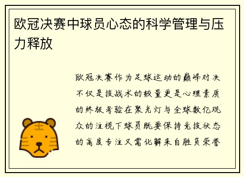 欧冠决赛中球员心态的科学管理与压力释放